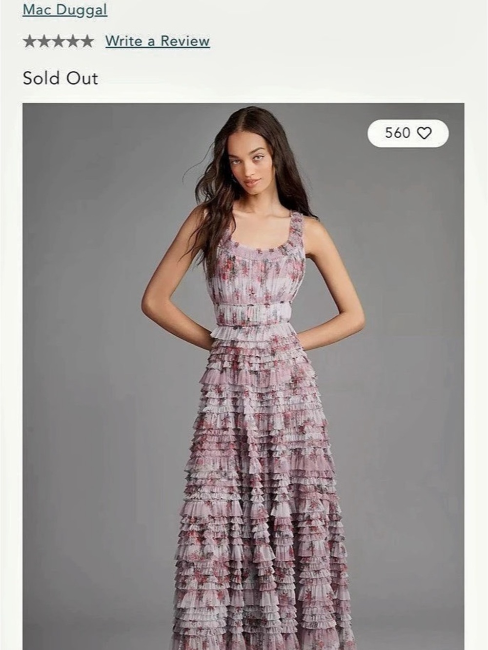 Mac Duggal Sleeveless Tiered Ruffle Floral Midi Dress